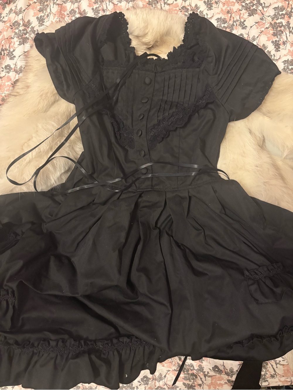 Bodyline Lolita Gothic Emo J-Fashion JSK Black Lace-Trim A-Line Dress